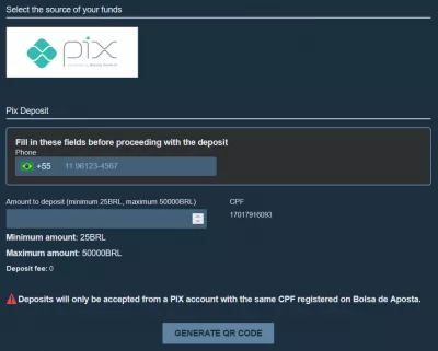 Processo de depósitos no Bolsa De Aposta