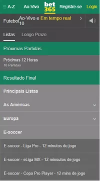 Apostas esports e-soccer Bet365