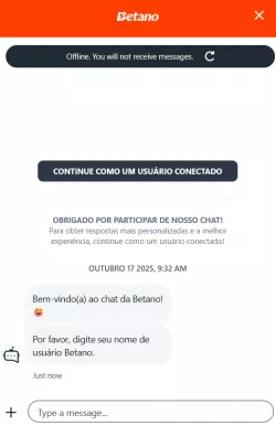 Imagem exemplificativa do chat ao vivo da Betano