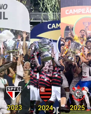 Últimos campeões da Copa do Brasil: São Paulo (2023), Flamengo (2024), Corinthians (2025)