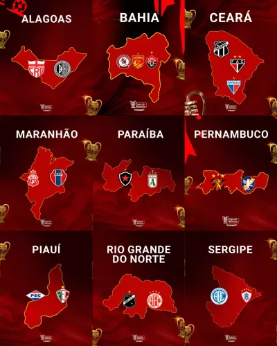 Divisão dos times participantes Copa do Nordeste 2026 por Estado.