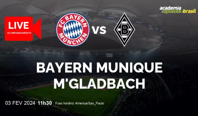 Bayern Munique M'gladbach livestream | Bundesliga | 03 fevereiro 2024
